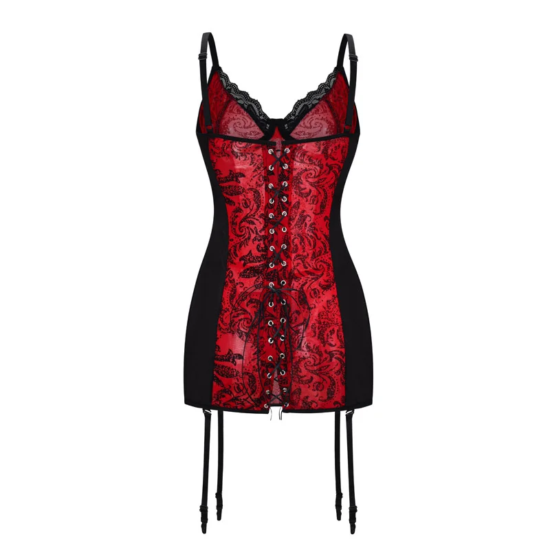 S-6XL Hot Sale Red Overbust Sexy Corset Dress Women Sexy Top Lace Up Corset Tight-fitting Mini Dress