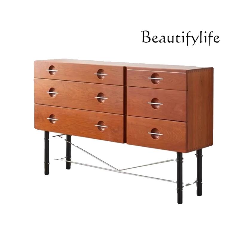 

Nordic Cherrywood Retro Nine-Drawer Cabinet Bedroom Living Room Storage Organizer Drawer Light Luxury Entrance Cabinet