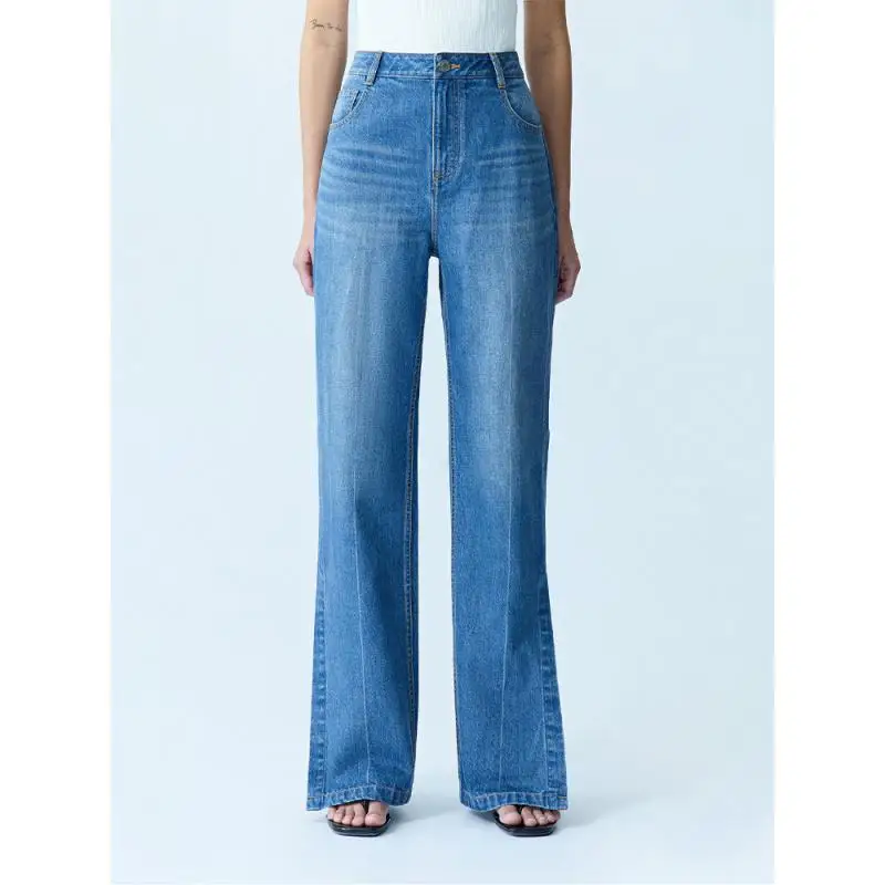 

Withered 2026 French Minimalist Women's Mom Jeans Slit Imported Türkiye Cotton Straight Jeans Women's Denim Pants Woman Clothes