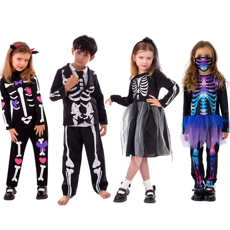 

Kids Scary Zombie Vampire Bodysuit Girl Boy Skeleton Ghost Fantasy Masquerade Costume Halloween Party Cosplay Dress