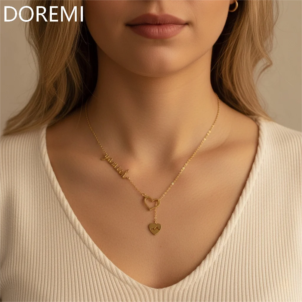 

DOREMI Custom 9mm Heart Necklace Personalized Letter Design Stainless Steel Material Fashion Style Gift Box Packing necklace
