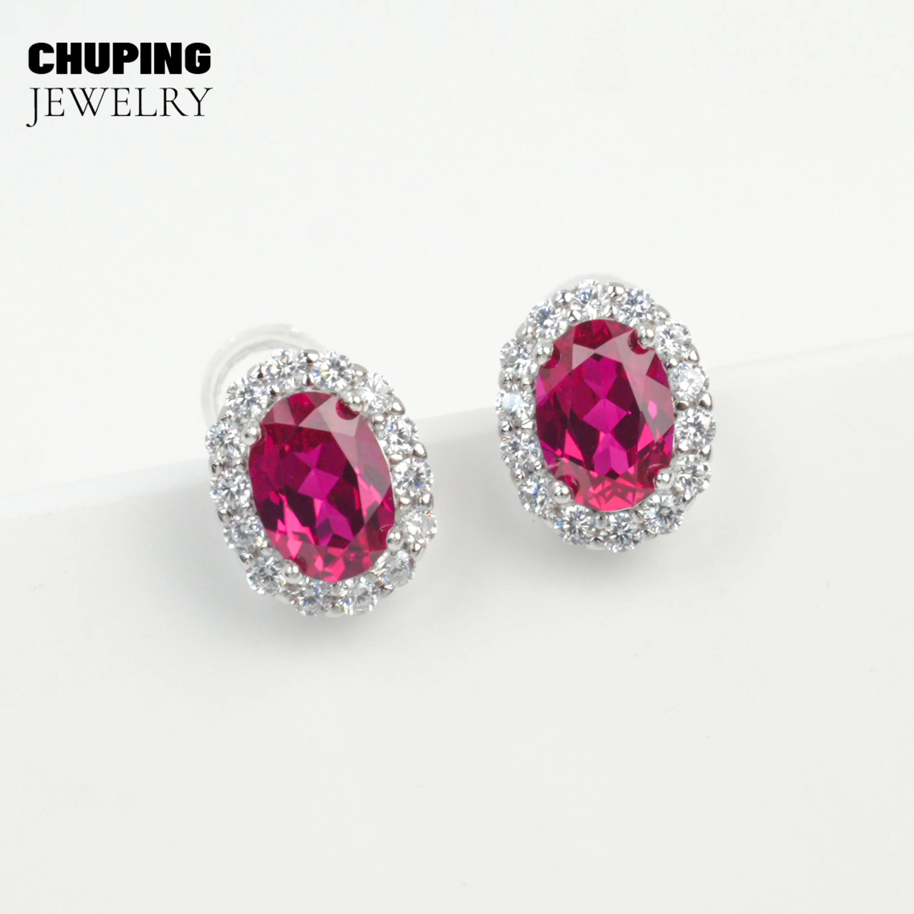 

Chu Ping модные ювелирные изделия лабораторные серьги с сапфиром, рубином и изумрудом овальной формы 5*7 мм S925 для подарка на День святого Валентина или подарка на день рождения