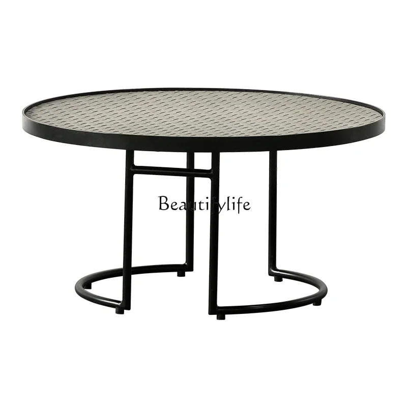 01 Nordic round combination coffee table living room creative wrought iron industrial style coffee table
