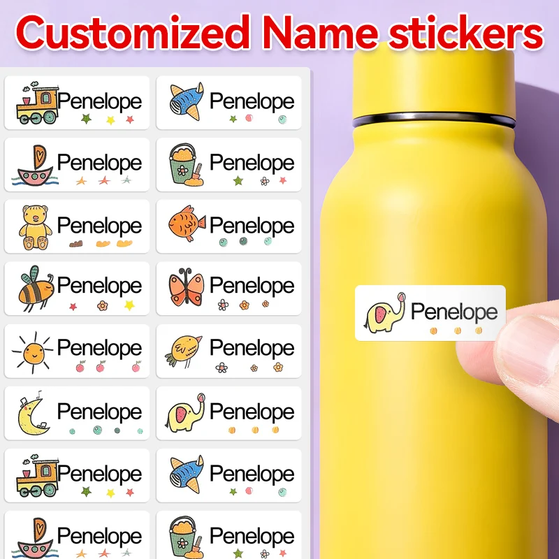 ملصقات اسم قابلة للتخصيص لأدوات الشرب وقرطاسية الأطفال - ملصقات شخصية مقاومة للماء مع لاصق صديق للبيئة #1