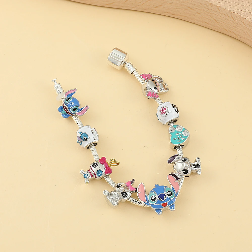 Disney Stitch Charm Bracelet Cartoon Lilo & Stitch Inspired Bracelet DIY Pendant Beads Bangle for Women Jewellry Gifts