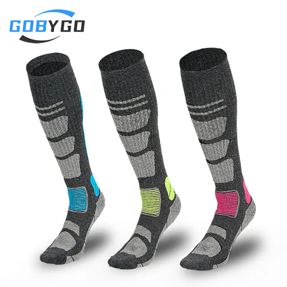 

GOBYGO 1Pair Long Ski Socks Thickened Loops Keep Warm Arch Support Hiking Socks Knee-length Merino Wool Socks Men Women Unisex