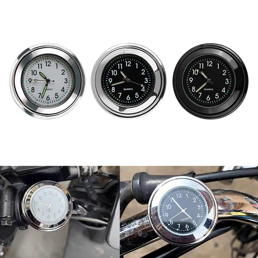 22-25mm Motorcycle Watch Waterproof Luminous Clock Motorcycle Handlebar Mount Clock Thermometer Temp Gauge Universal