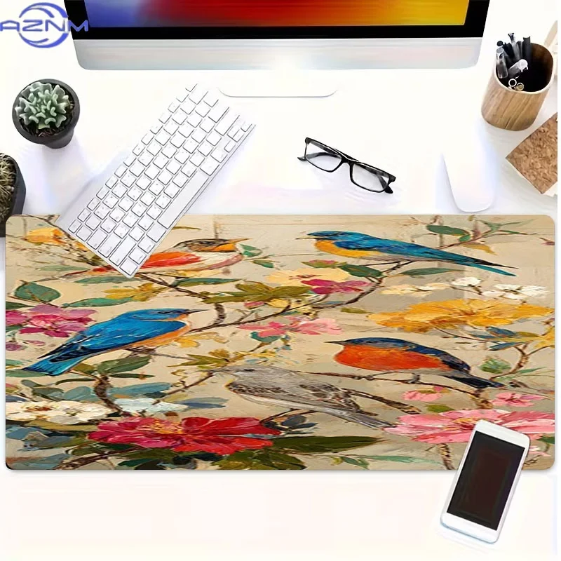 Colorful Birds And Flowers Rubber Desk Mat, Various Sizes Offered, Great for Coders/Gamers, Excellent As a Graduation/Birthday/S