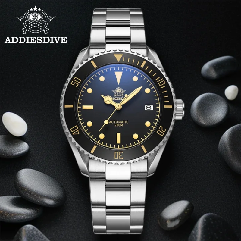 ADDIESDIVE Men Watch Sapphire Crystal 20Bar Waterproof Resistant Luminous Dial NH35 Automatic Mechanical Watch Reloj Hombre