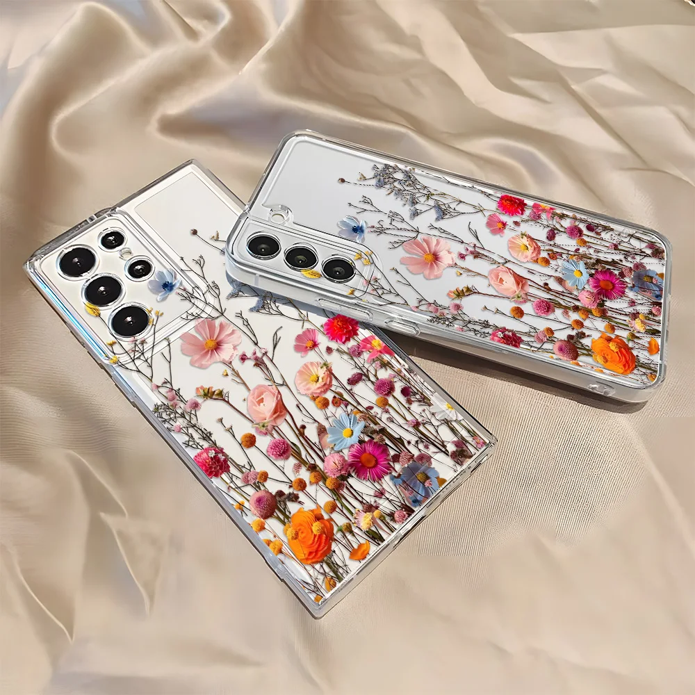 Transparente Blumen Hülle für Samsung Galaxy S25 Ultra Hüllen Samsung S24 Ultra S23 FE S24FE S22 S21 S20 S25 Plus S10+ Hüllen Cover