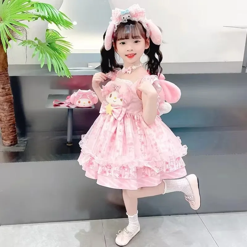 Hot Sale Kawaii Cinnamoroll My Melody Children Dress Cartoon Anime Lolita Princess Dresses Summer Party Sweet Girls Cute Gifts