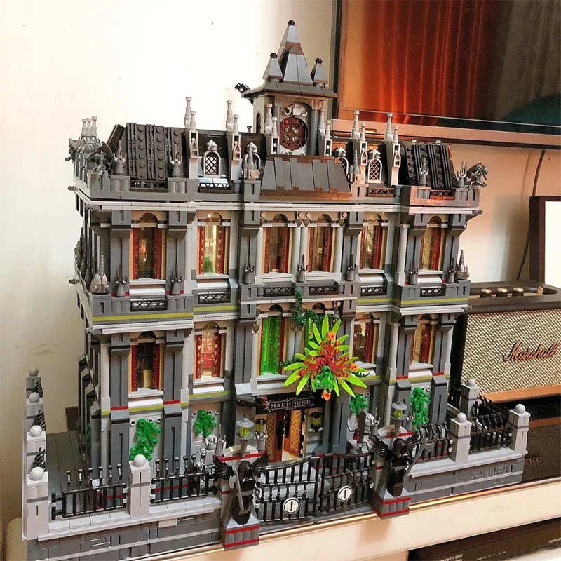 7527 個の狂人病院ビルディングブロック精神科病院映画建築モデルライト付き組み立てレンガのおもちゃ子供大人