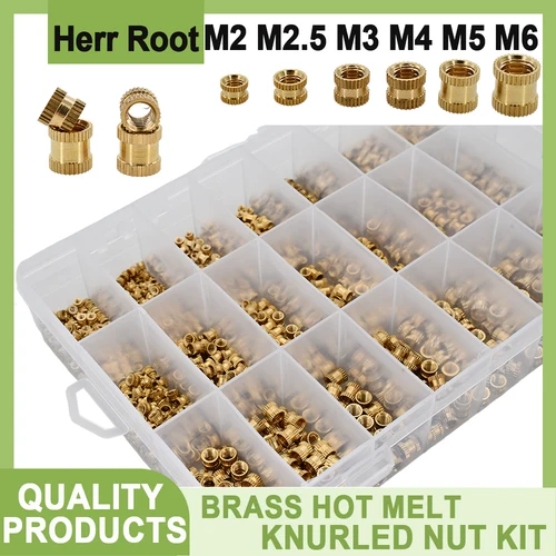 Tuerca de inserción de latón térmico M2 M2.5 M3 M4 M5 M6, insertos roscados métricos, tuercas de cobre moleteadas de fusión en caliente para Kit surtido de impresión 3D