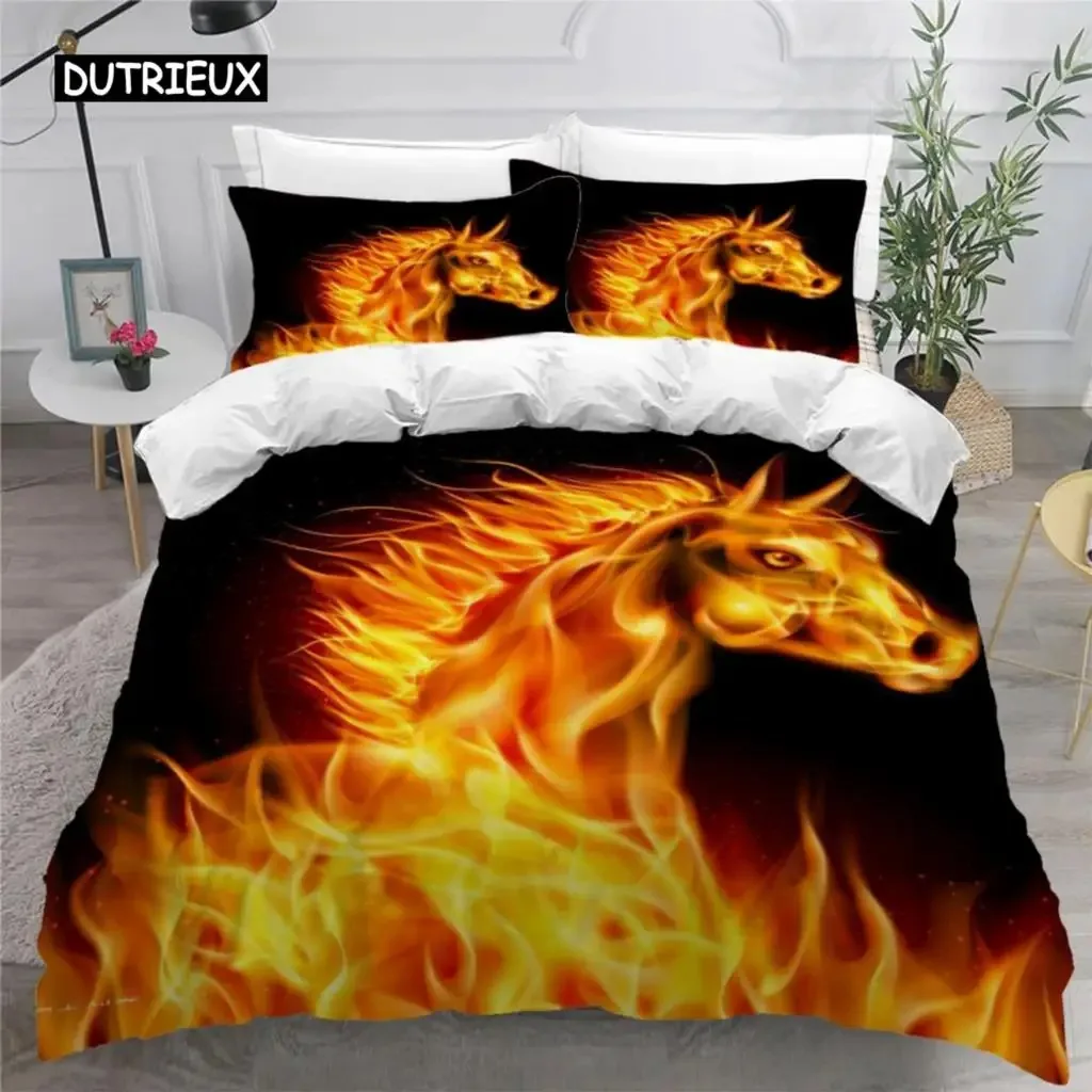 Colorful Flame Duvet Cover 3D Cool Fire Bedding Set for Kids Girls Soft Microfiber Quilt Cover with Zipper Closure