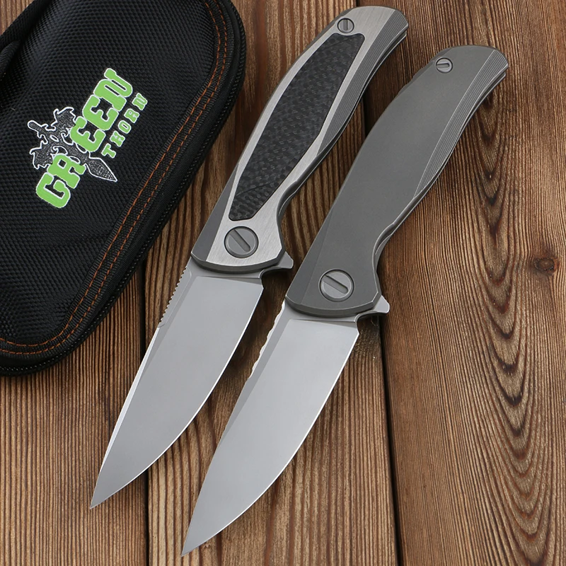 Green Plum F95nl Bearing Folding Knife Vg10 Blade Fibra de Carbono Tc4 Titanium Alloy Handle Outdoor Camping Portable Edc Tools