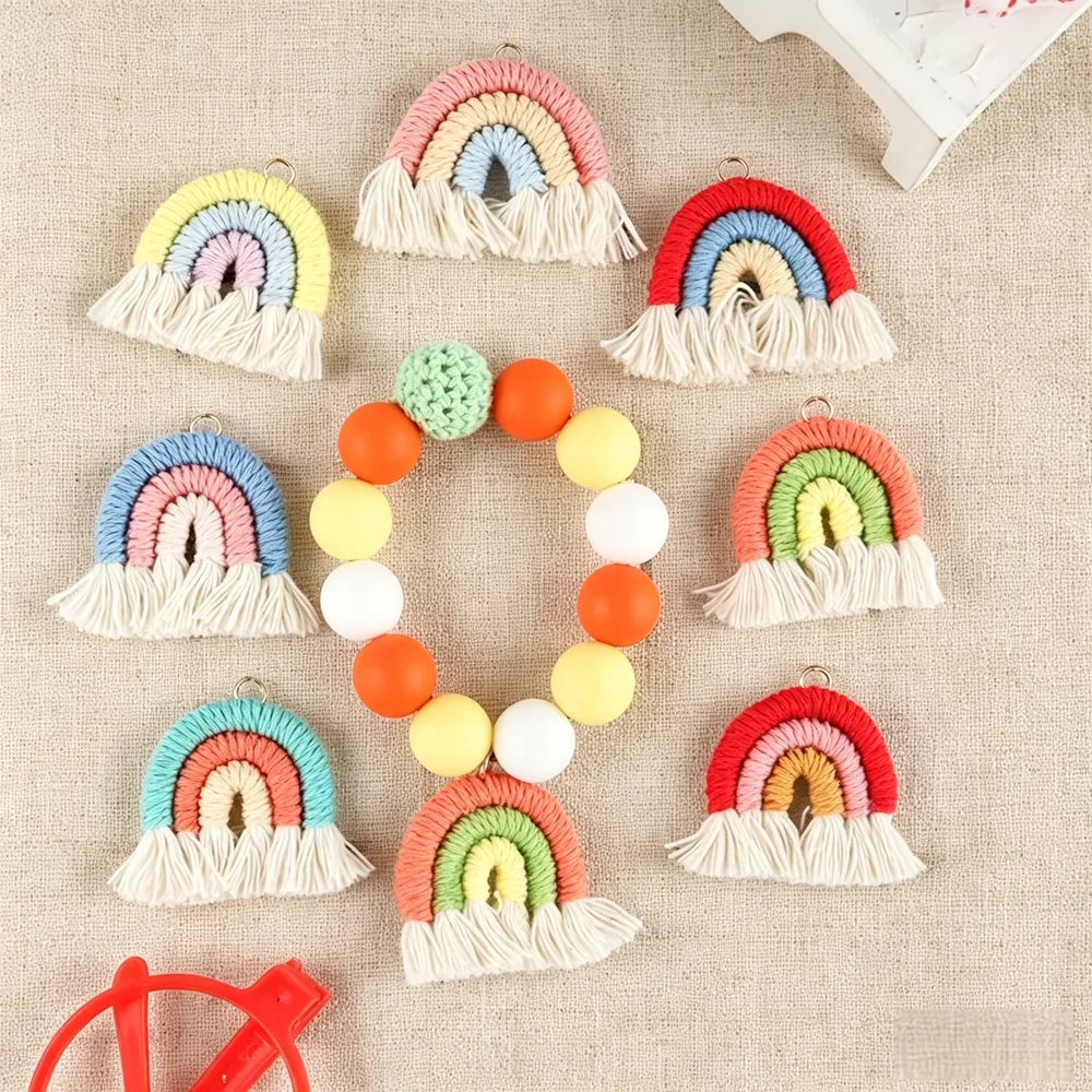 10-50/PCS 32MM Multi Colored Woven Rainbow Tassel Pendant Ethnic Style DIY Material for Beaded Keychains Bracelet Hair Accessory