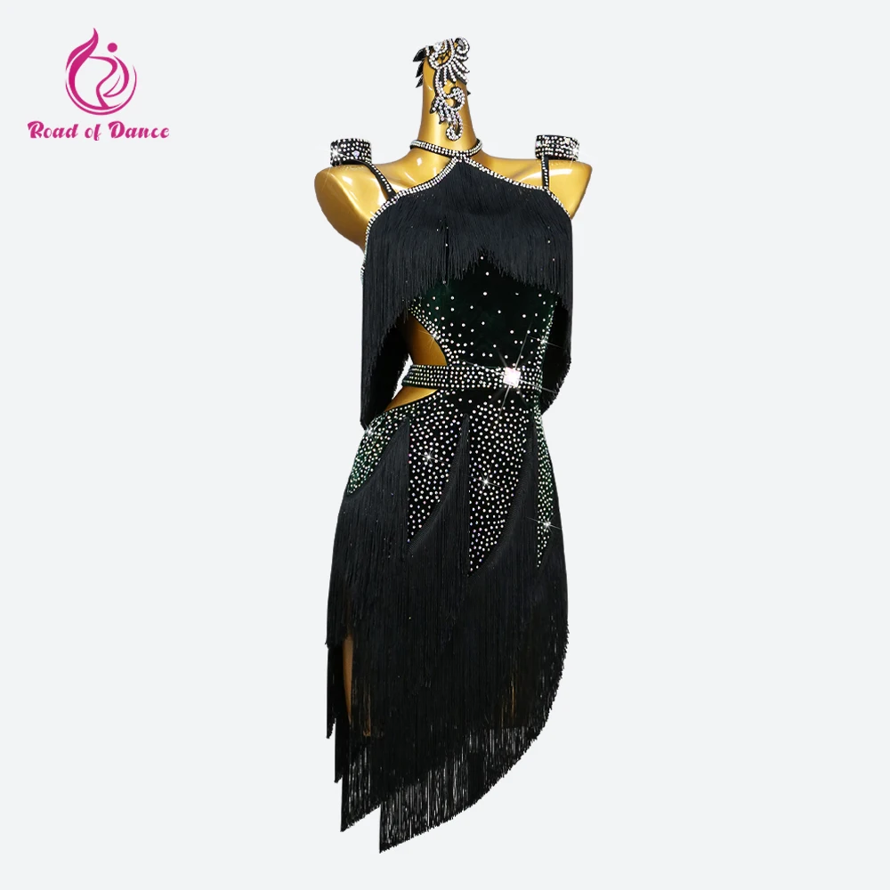 New Latin Dance Skirt Stand ball Dress Women's Line Competition Long Costume Girls Fringe Clothes Wear Female Sport Suit Cabaret