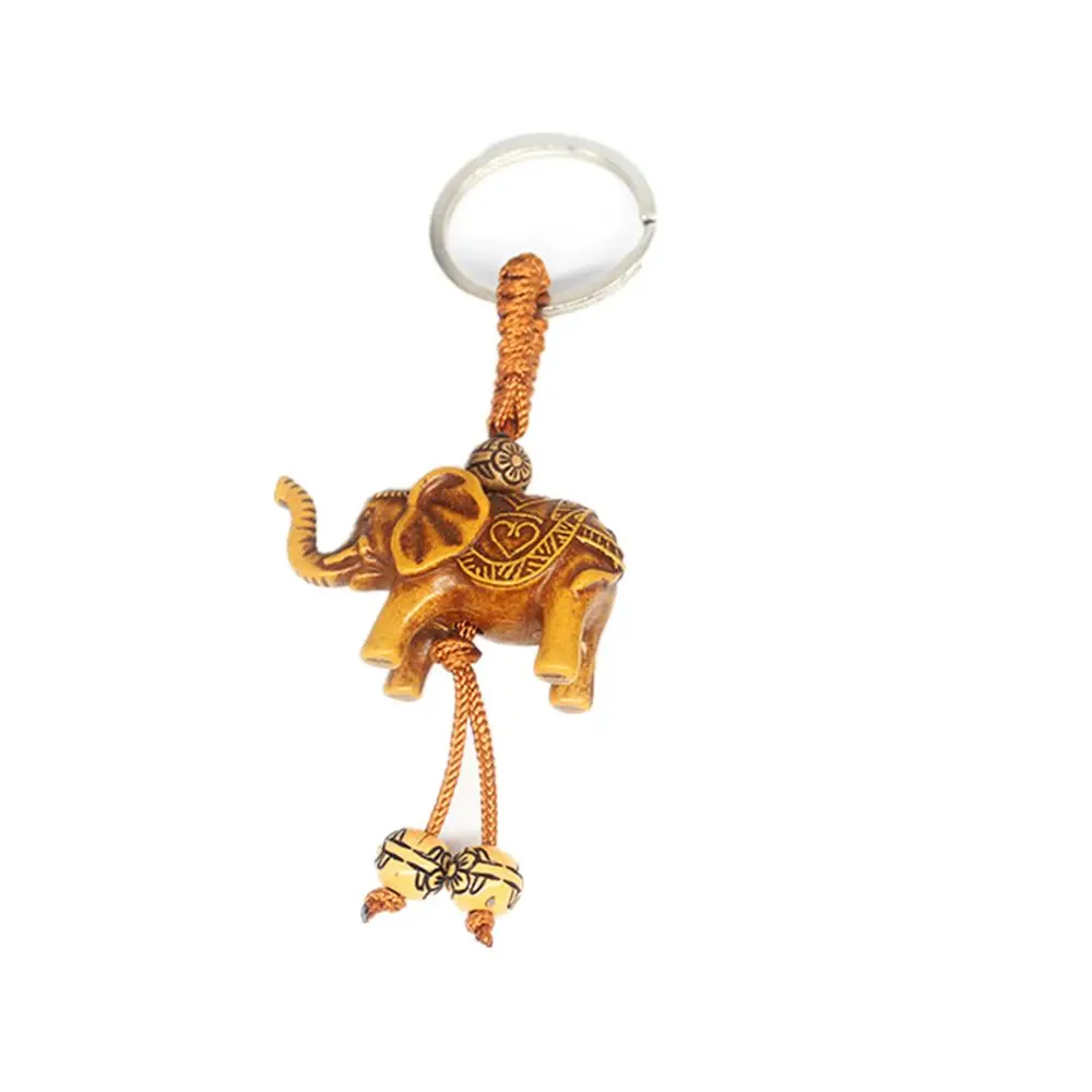 Accessories Religion Elephant Buckle Wooden Keychain Carving Pendant Key Ring Key Holder