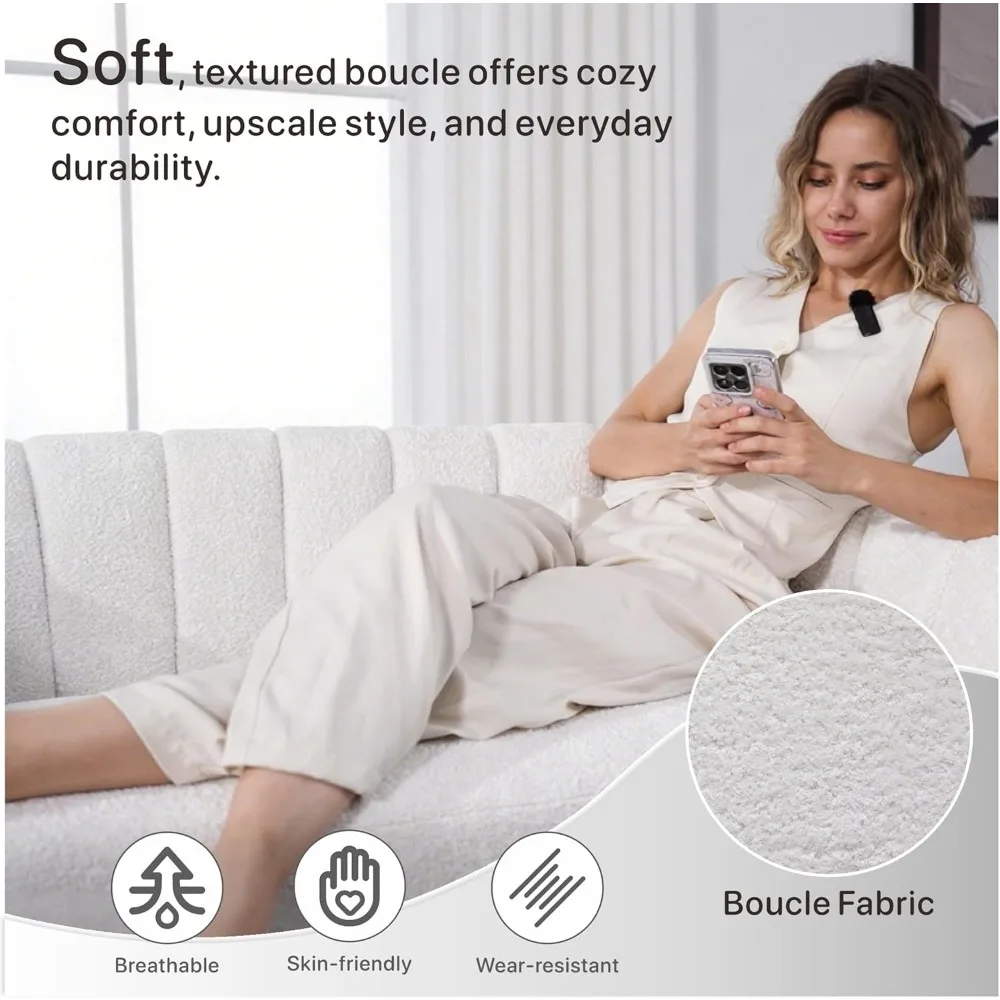 أريكة شيربا بوكل الحديثة ذات المقعدين مع أرجل معدنية، أريكة منجدة مريحة لهجة غرفة المعيشة الصغيرة #4