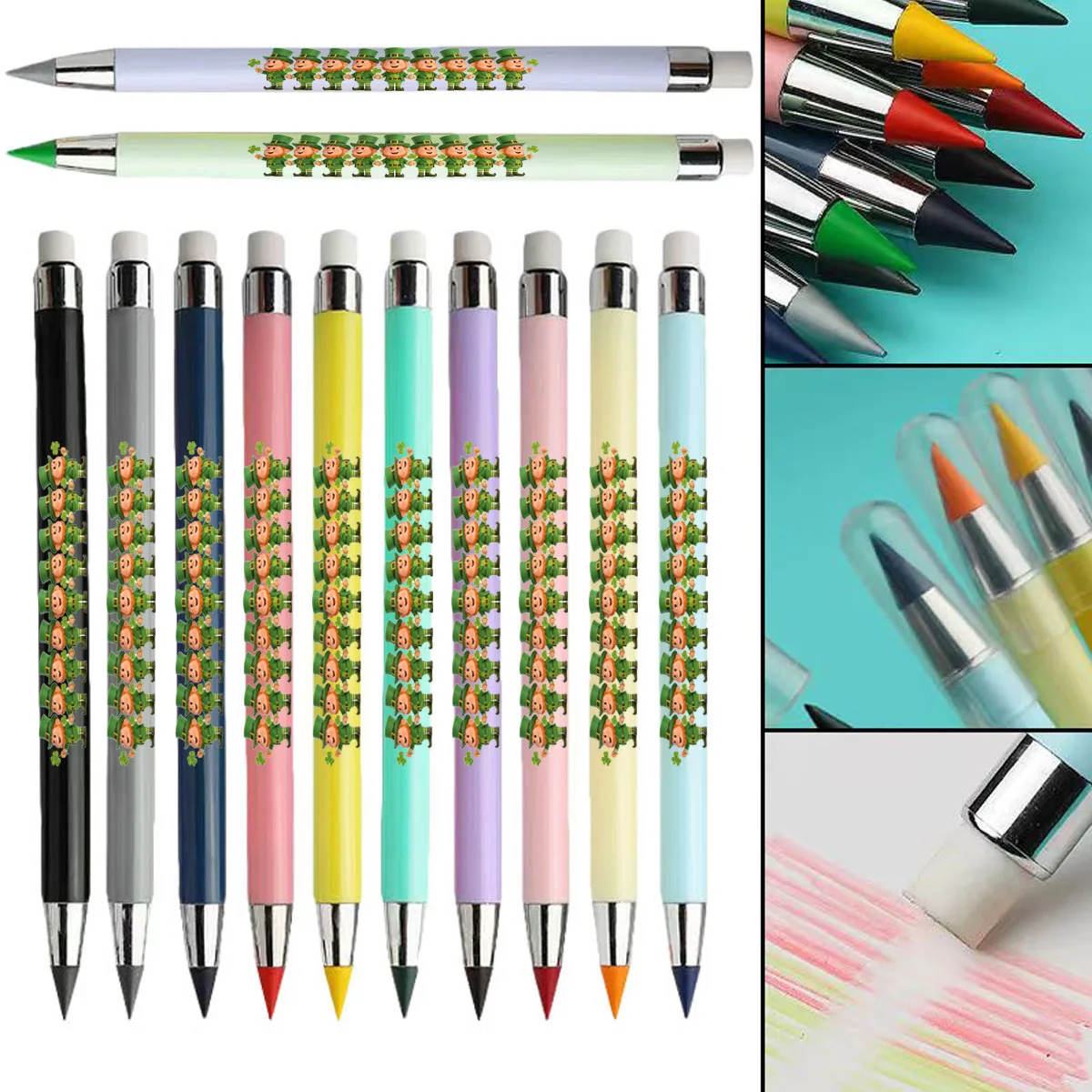 12本入り 聖パトリックの小さな男の子デザイン 永久色鉛筆 割れにくい鉛筆 学生文房具 色鉛筆