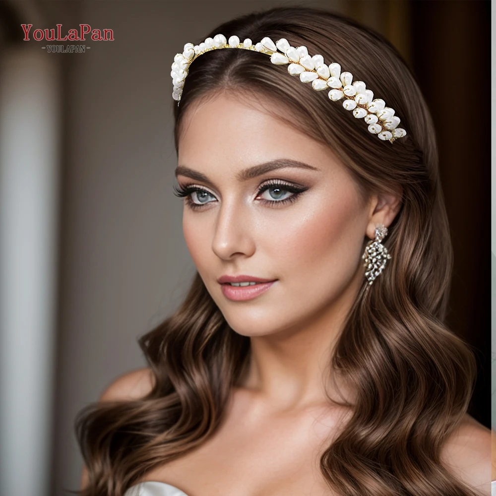 

TOPQUEEN Pearls Wedding Headband Bridal Beads Hair Accessories Woman Elegant Full Pearl Hair Hoops Bridesmaid Headwear HP638