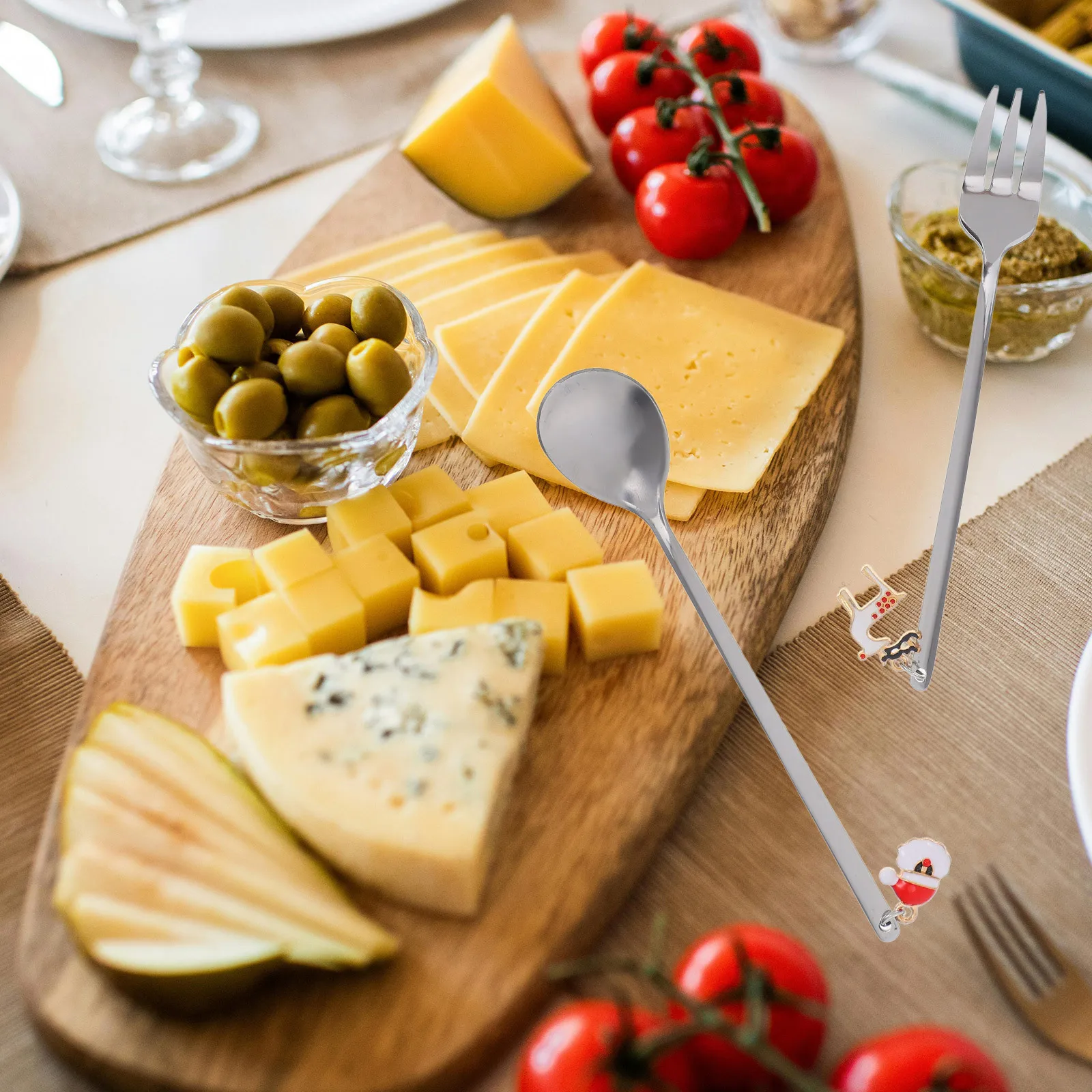 

12Pcs Stainless Steel Christmas Spoons Forks Set Decorative Dessert Coffee Stirring Long Handle Easy Clean Multipurpose Xmas