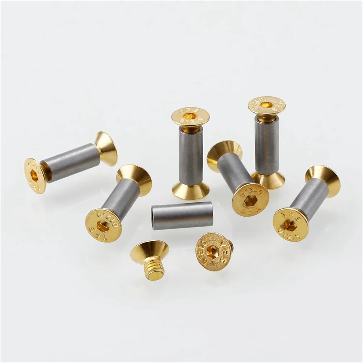 Hex Flat Head Parafusos para Facas Maker, Rebites Parafusos Fixadores, Faca Handle Parafusos, Ouro, 10 Pacotes