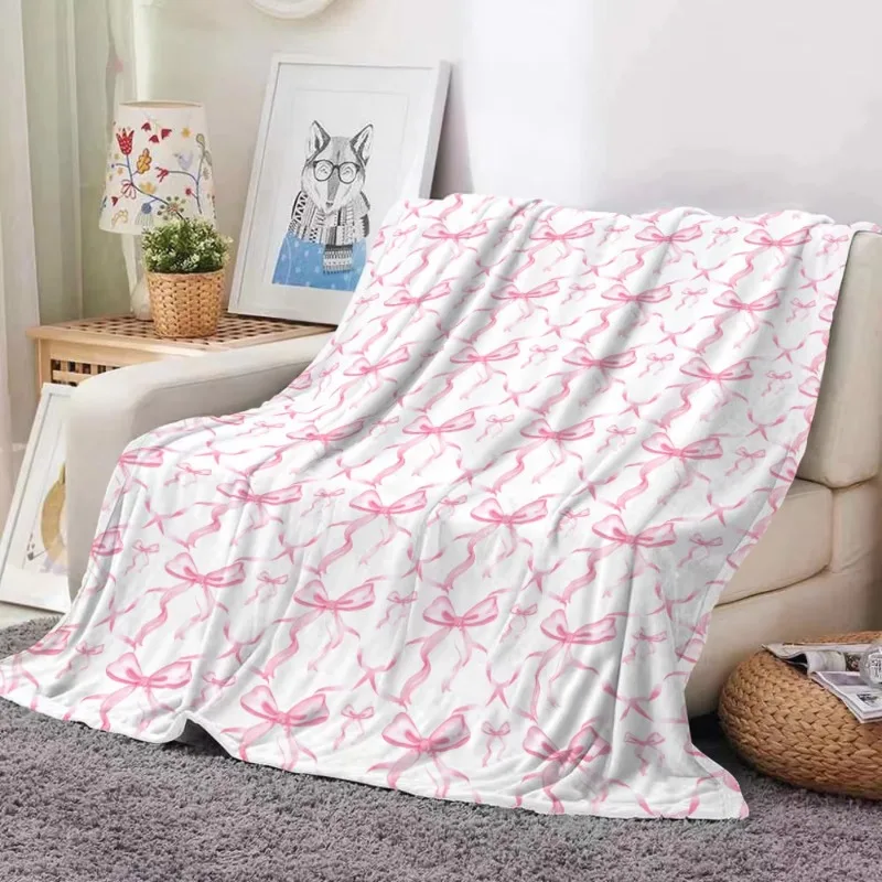 1pc Y2k Pink Bow Tie Blanket, Pink Bow Tie Printed Blanket, Comfortable and Soft Nap Envelope Small Cover Blanket