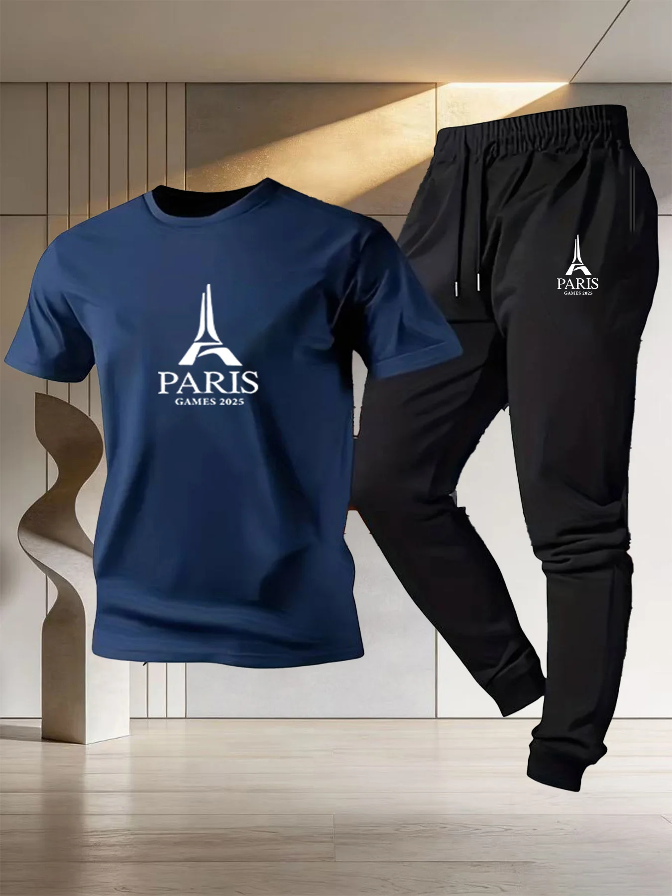 

2026 Paris Games commemorative men's andwomen's multi-purpose sports outfit Fashionable Eiffel Tower printed pure cotton T-shirt