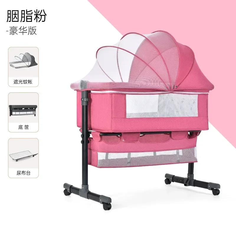 Baby Crib Newborn Baby Foldable Small Household Bb Bed Portable Multi-function Mobile Crib Splicing Big Bed