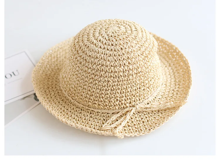 Summer New Parent-child Straw Hat Girl Casual Solid Foldable Big Brim Holiday Hats Baby Boy Beach Fisherman\'s Cap