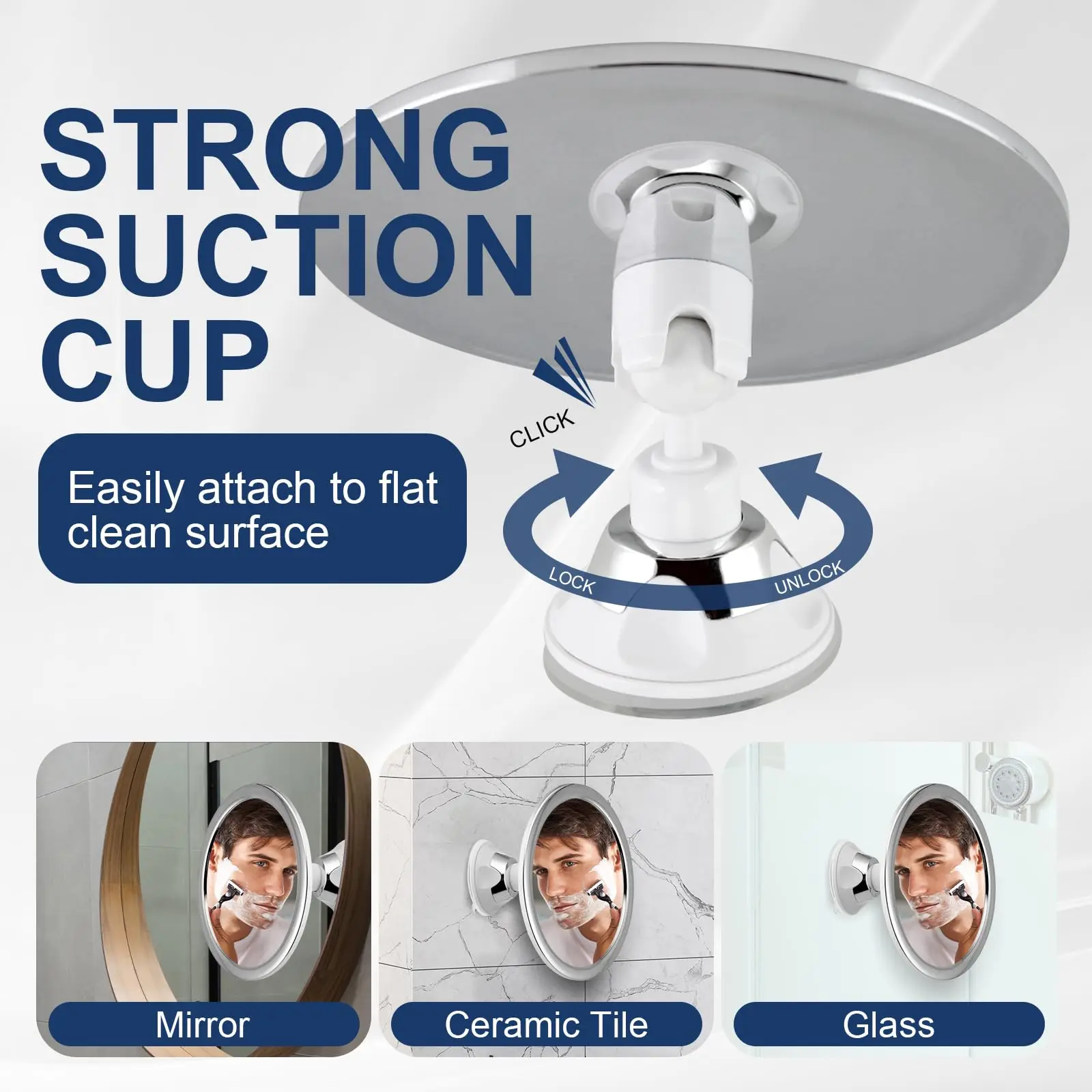 360 ° مرآة دش قابلة للتدوير، مرآة مكياج بدون ضباب مع حامل، كوب شفط، مرآة مضادة للضباب للحلاقة، دش المكياج #2