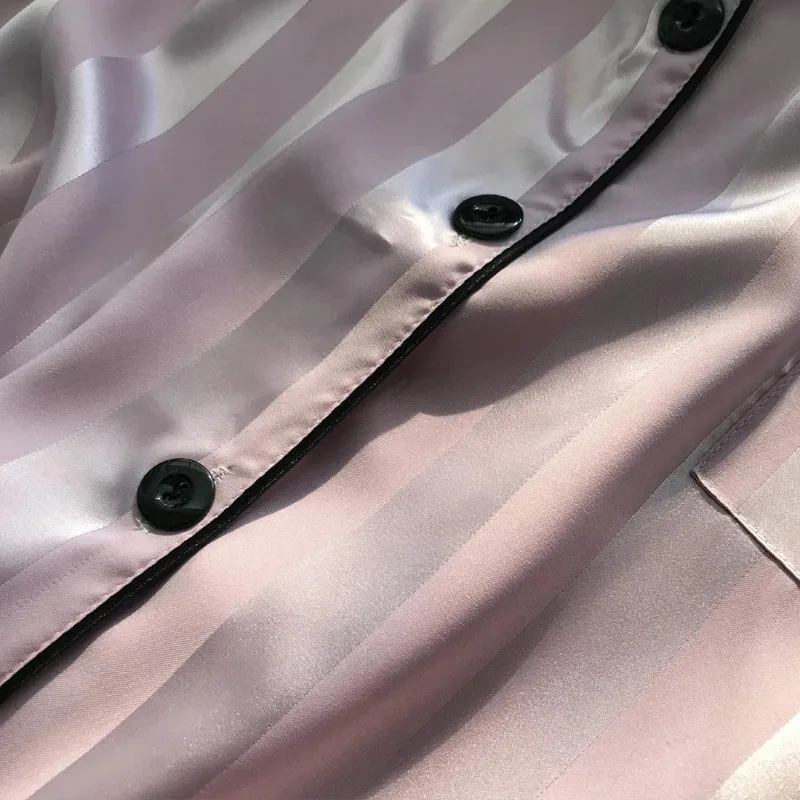 2 pcs/set Ice Silk women's pajamas short sleeve short pants simulation Silk Home clothing solid color striped student pajamas S
