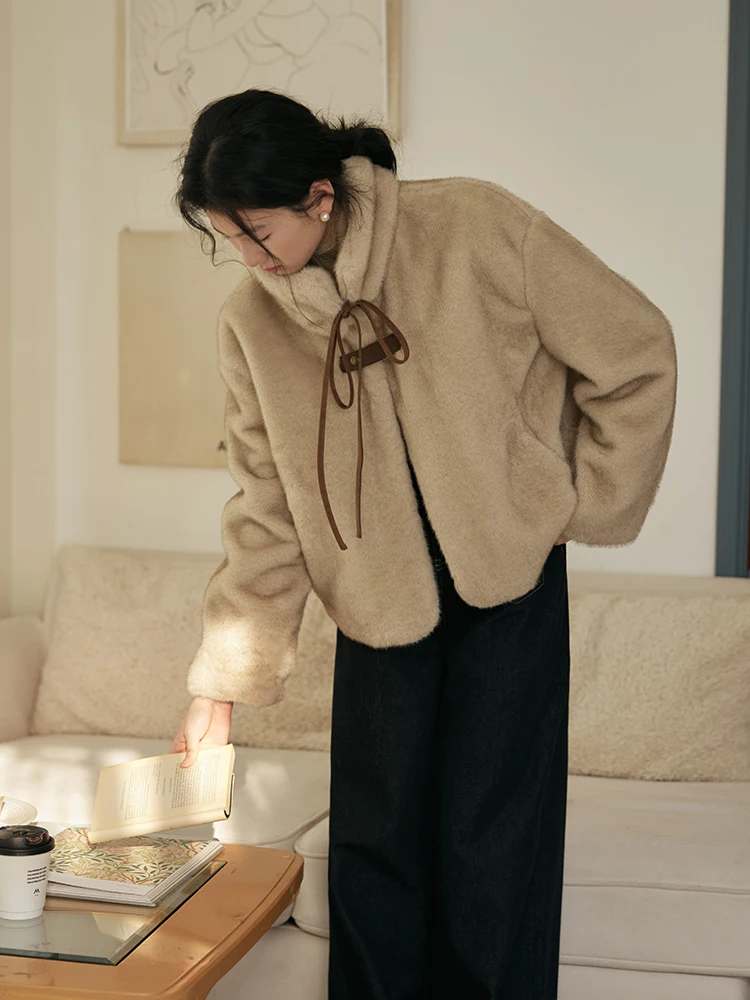 

EGGKA Women's ort round Ne Furry Jaet Thi Warm Winter Outerwear Korean Sle plus Size Polyester Fiber Coat