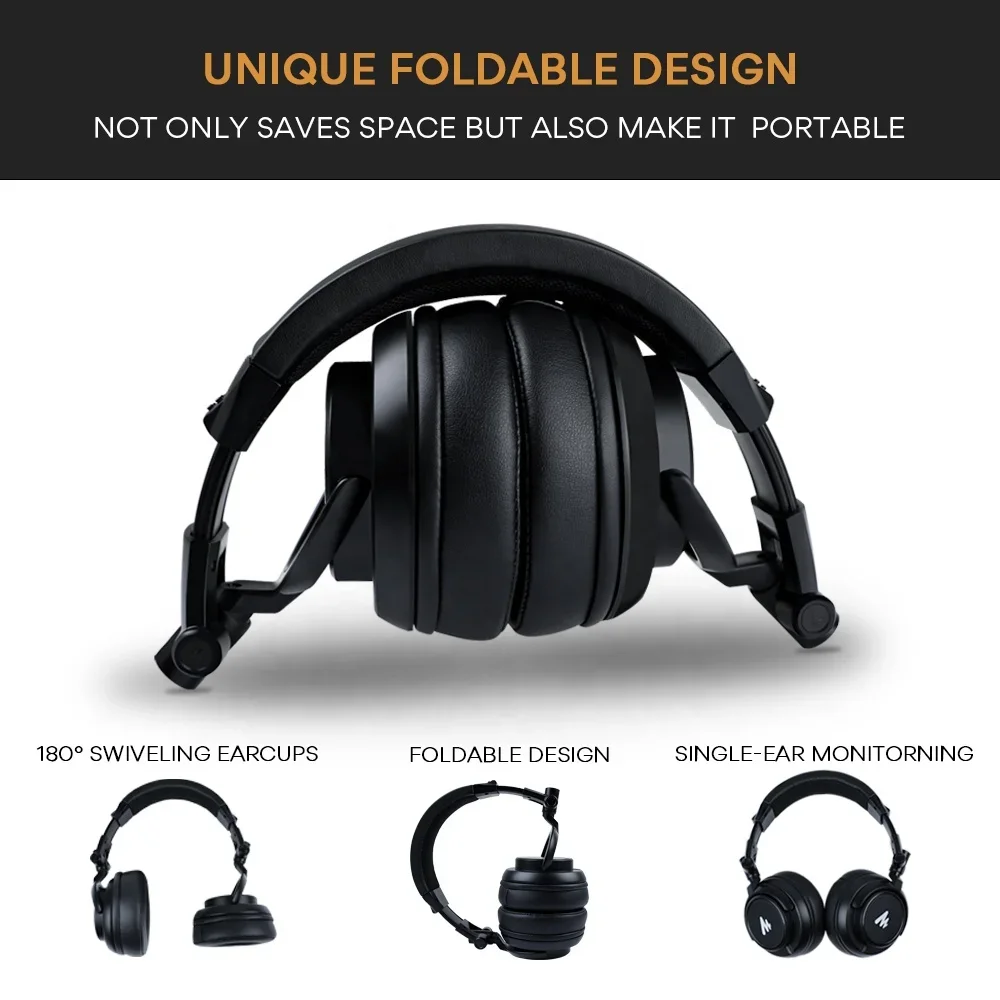 MAONO Professional Studio Monitor Headphones 50 mm Dynamic Type Surround Stereo Wired DJ Headphone for Music Mixer Gamer Headset