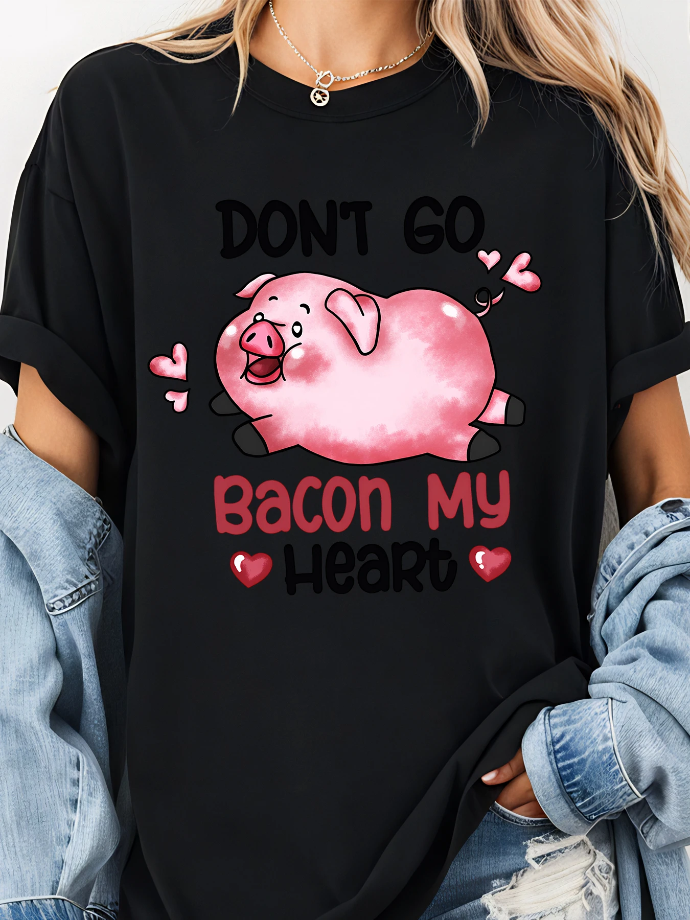 Overhemd met Valentijn varkensprint en hartdetails voor vrijetijdskleding voor dames