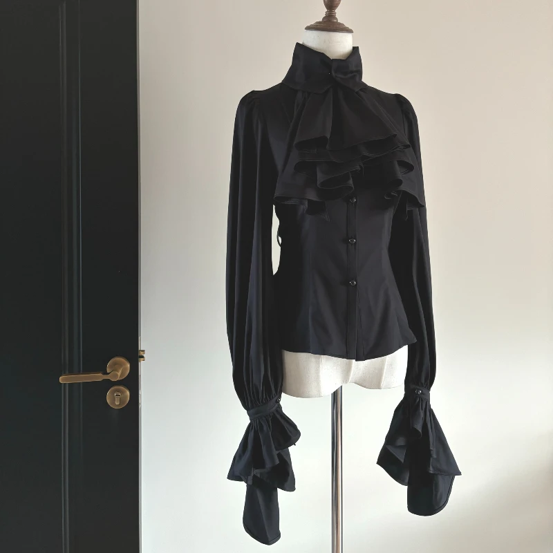 Lolita Sweet Flare Sleeve Blouse Y2k Aesthetic Ruffle Grunge Bodycon Shirt Tops Women Harajuku Single Breasted Vintage Blusas