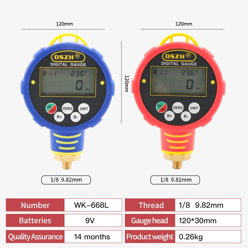 DSZH WK-688H/L WK-6881H/L LCD Car Air Conditioner Refrigerant Single Meter Digital Display Electronic Pressure Gauge