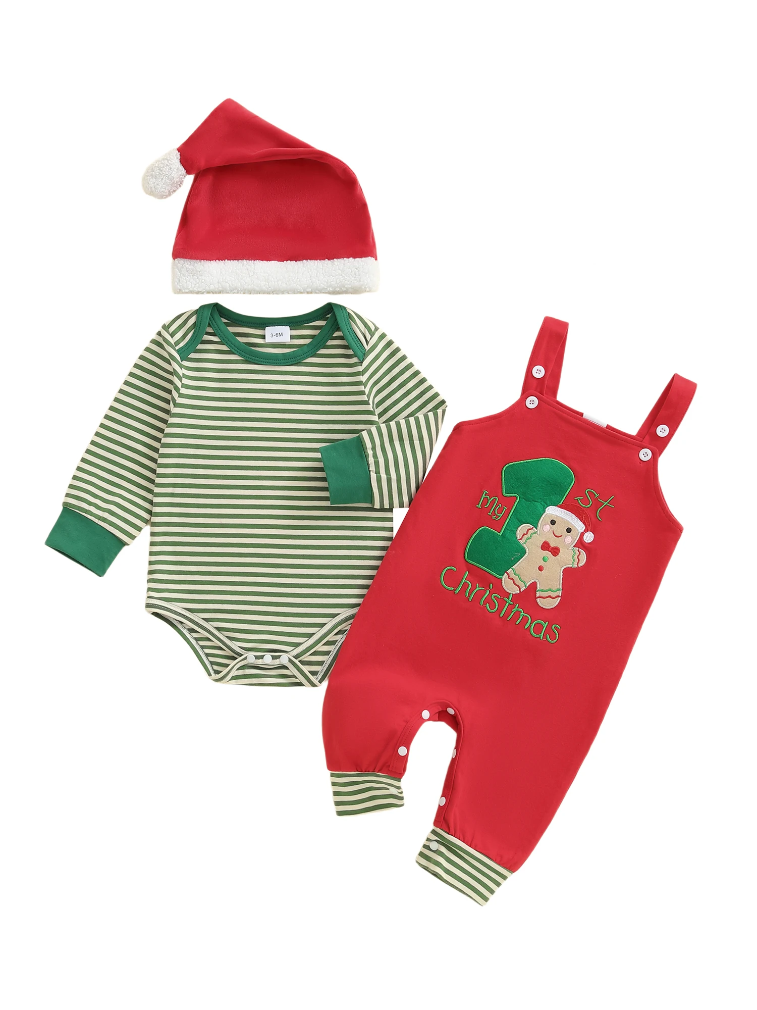 Vakantie-outfit voor babyjongens, rood geruit overhemd en jarretelbroekje met vlinderdas en kerstmuts, 4-delig kerstkostuum