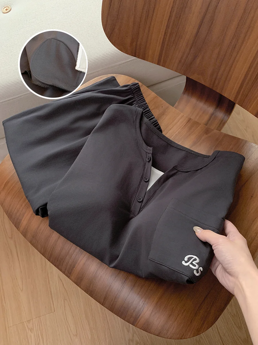 

Cotton round Neck Embroidered Nightgown Women's Sleepwear with Chest Pad Home Clothes Soft Breathable Spring Autumn Pure Cotton