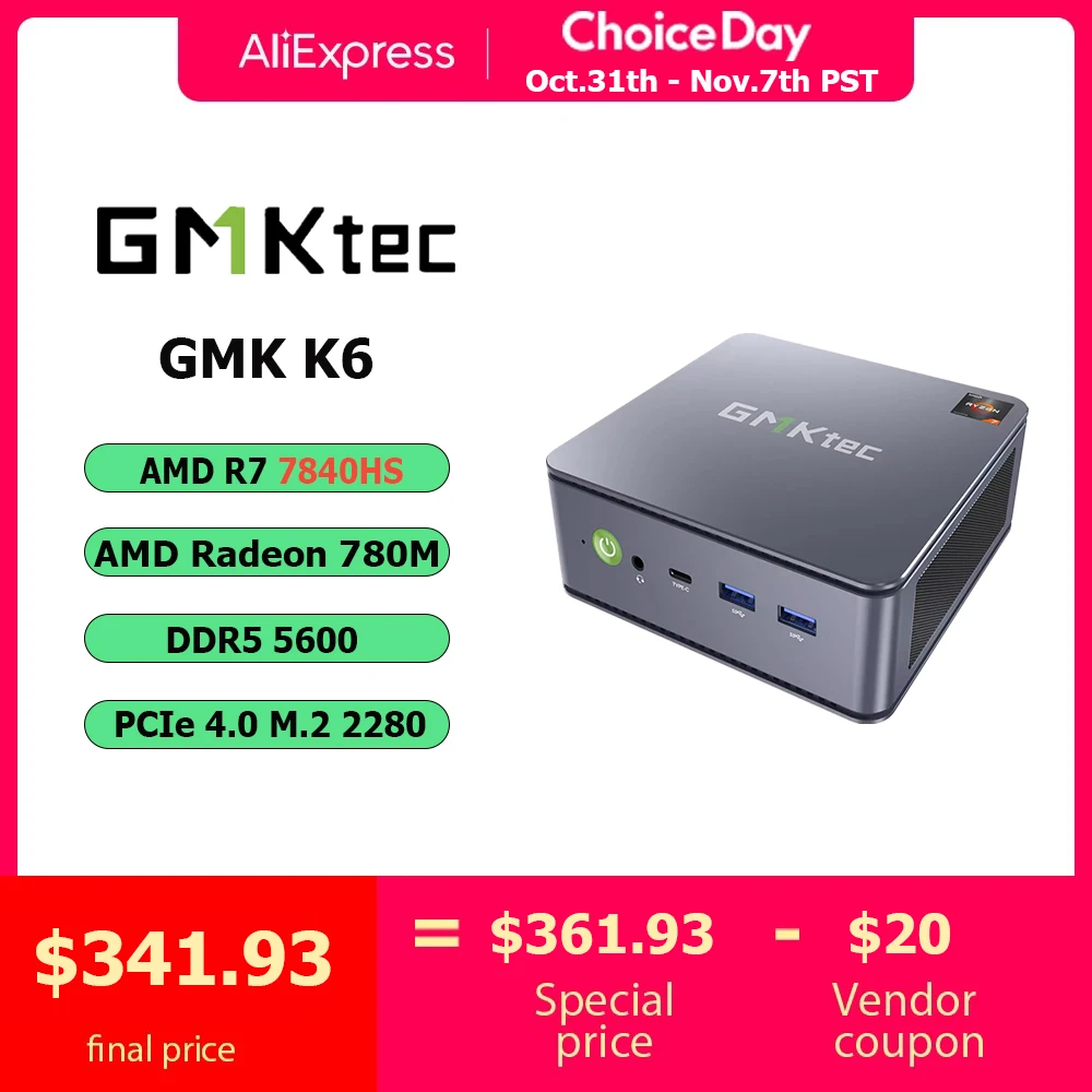 

GMKtec K6 Desktop AMD R7 7840HS Gaming Mini PC 8-core 16-thread 16/32GB DDR5 512GB/1TB SSD Computer PC Mini Computer Gaming PC