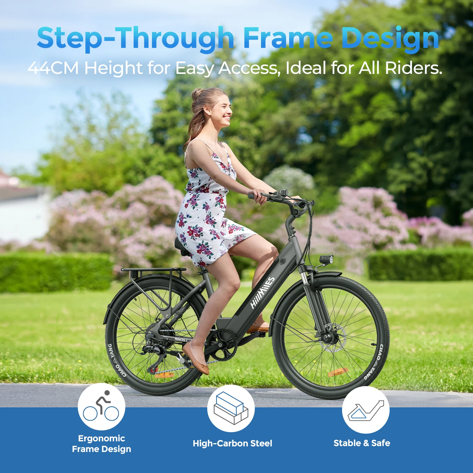 elektrofahrrad mit tiefem einstieg PIXAR Cruiser Elektrofahrrad mit tiefem Einstieg, Federung und LED-Lichtern  bis zu 40 km/h  Punk Ride