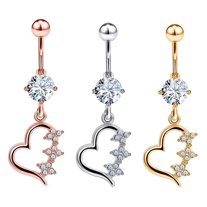 

14G Animal Heart Dangle Belly Button Rings Surgical Steel Curved Navel Barbell Body Jewelry Piercing Ombligo for Women