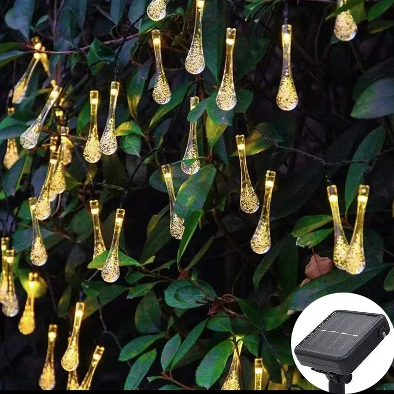 Solar Power Floral Garlands Light 5m 7m 12m Flower Water Drops Lamp LED String Fairy Lights Garden Christmas Decor For Outdoor