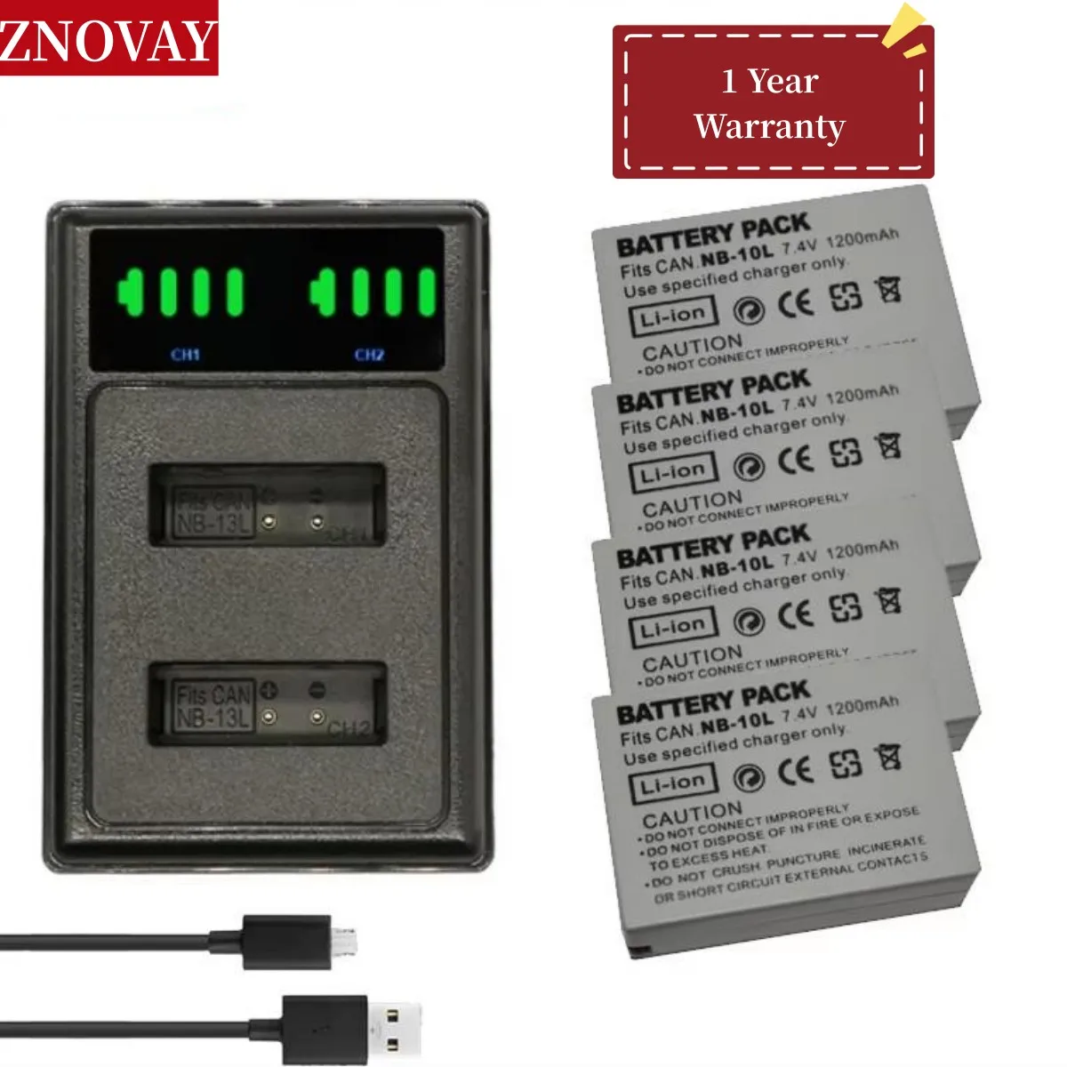 

4Pcs NB-10L NB 10L NB10L Digital Battery for Canon G1X G15 G16 SX40HS SX50HS SX60HS SX40 SX50 SX60 Camera