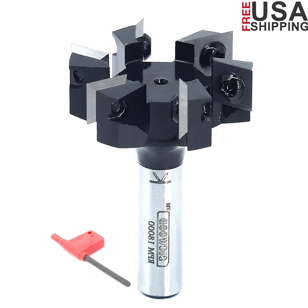 

Carbide CNC Router Bit 6-Wing 2" Cutting Dia 1/2 Shank Wood Planing Surface Flattening Tool