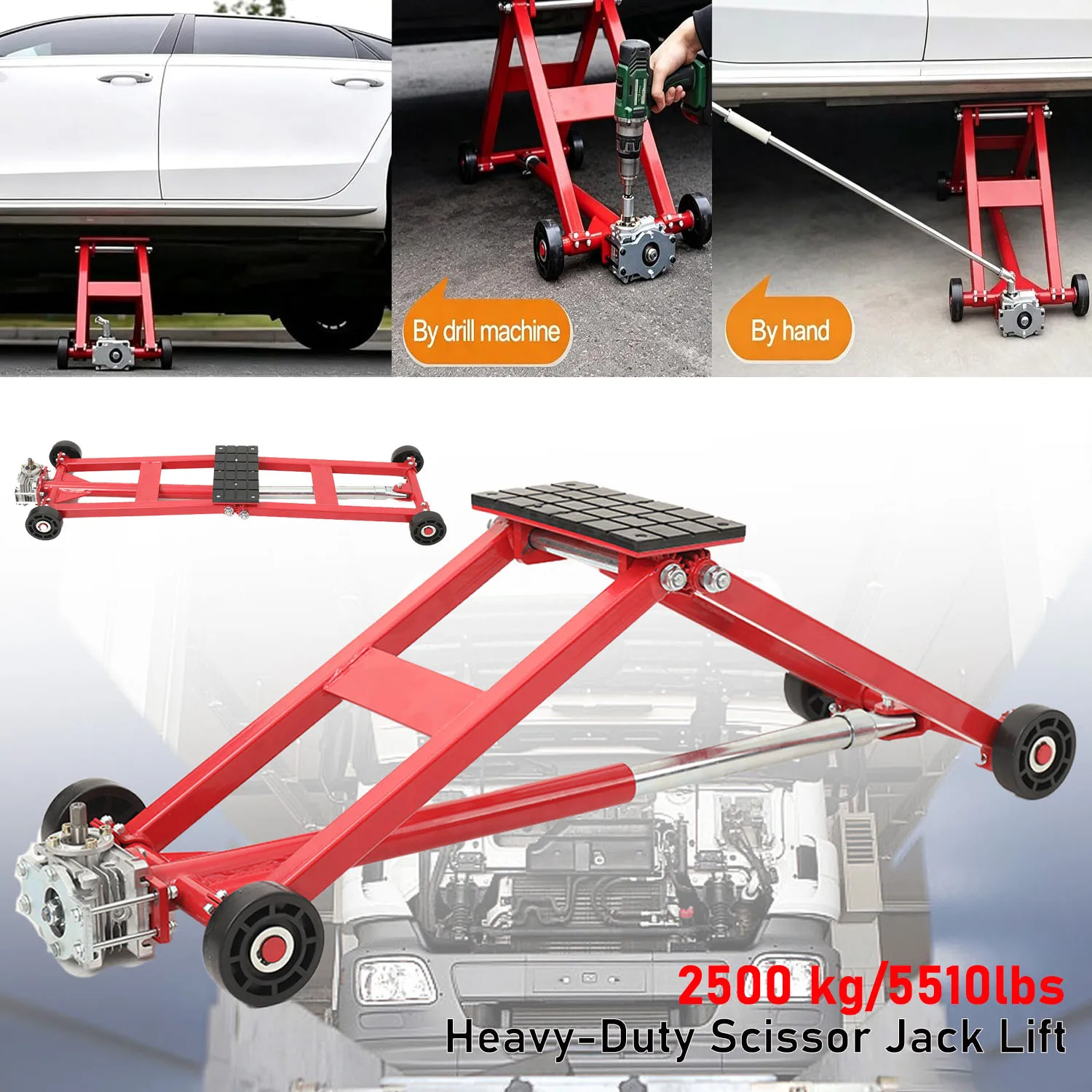 Image of Robuster Scherenwagenheber mit einer Tragfähigkeit von 5510 lbs/2500 kg, Turbinenheber, tragbarer Mini-Wagenheber für Autowerkstätten, Garagenreparaturen und zum Heben von Fahrzeugen, verlängerter