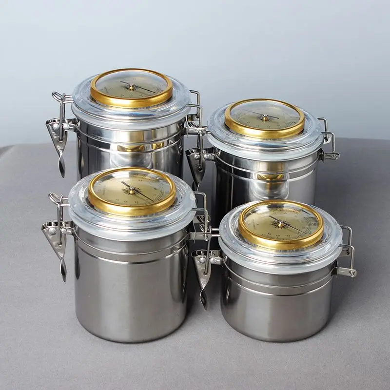 

Stainless Steel Jar + Humidifier Sheet + Thermometer Show Sealed Can Coffee Tea Cigar Tobacco Moisturizing Jar Gift Buckle