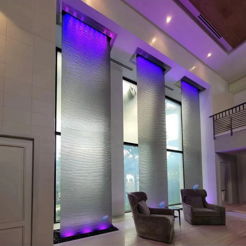 

Customize.Custom Rectangle Stainless Steel Mesh Waterfall LED Lighting Fountain Freestanding Curtain with Changing Colors