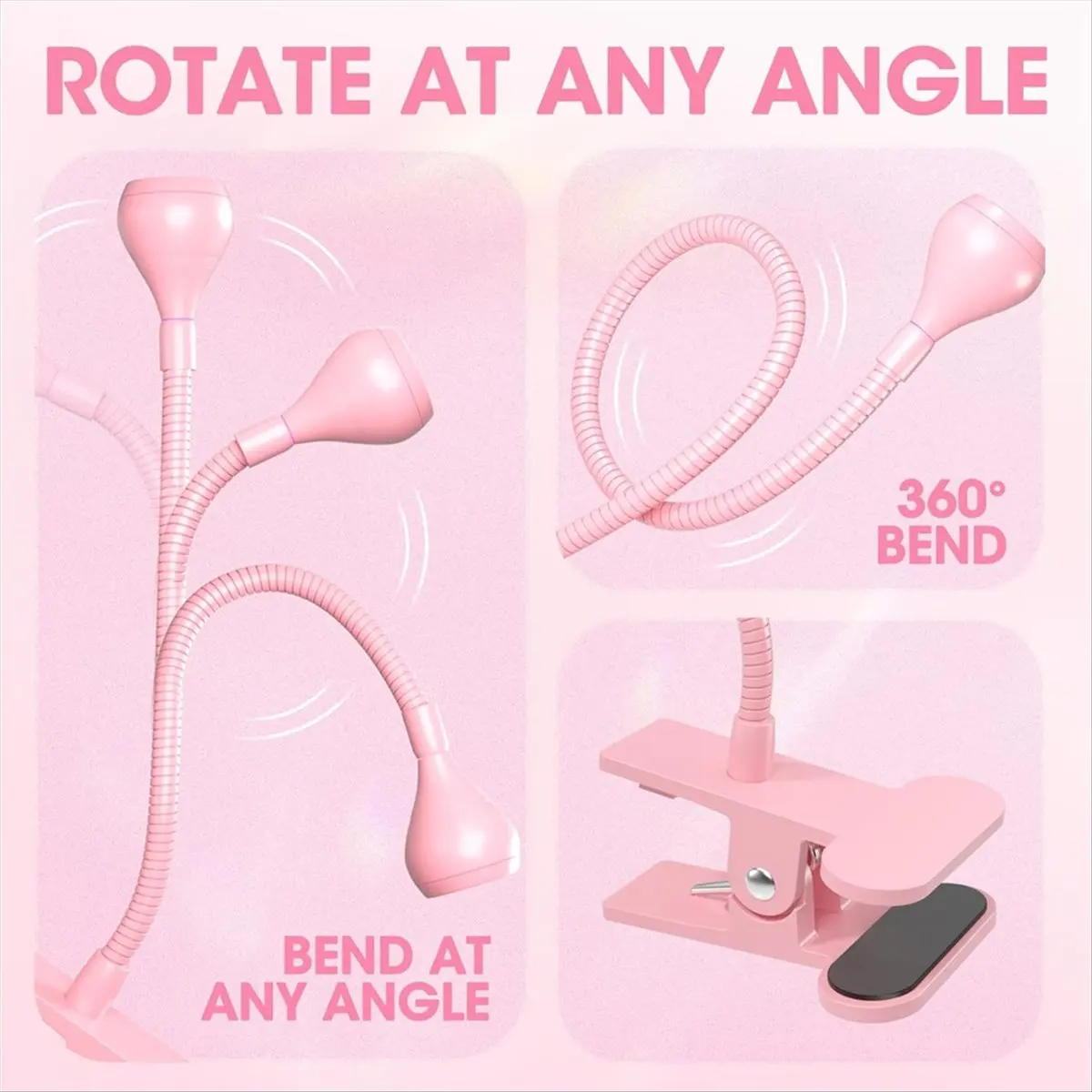 ABMO 3W LED Nail Lamp UV Gel Polish Curing Lamp Flexible Gooseneck USB Powered Pink Portable Gel Polish Curing Lamp
